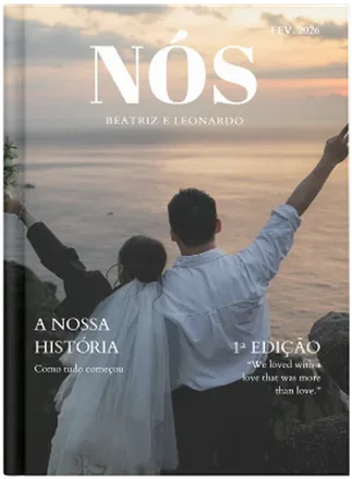 Capa de álbum de casamento Nós, um casal ao pôr do sol.