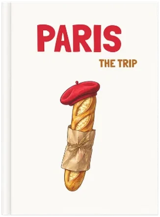 Capa de álbum Paris com uma mão a segurar uma baguete ilustrada.